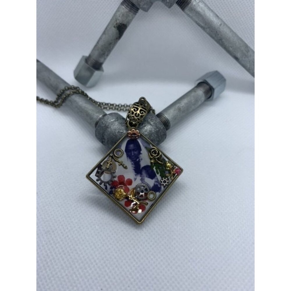 Antique Steampunk Women and child necklace